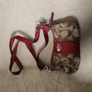 Beige and Red Coach Cross Body Bag